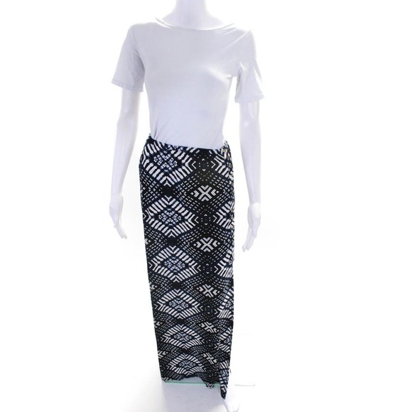 Rachel Pally Women's Geometric Print Front Slit Maxi Skirt Navy Blue Size Medium - Picture 1 of 16